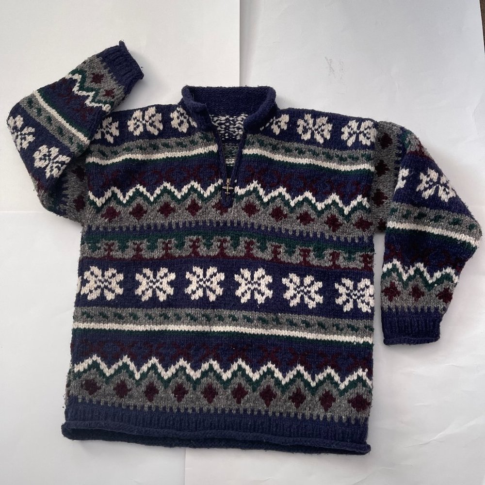 Hand Knit Men Chunky Pullover Ski Hiking Acrylic Wool Sweater
